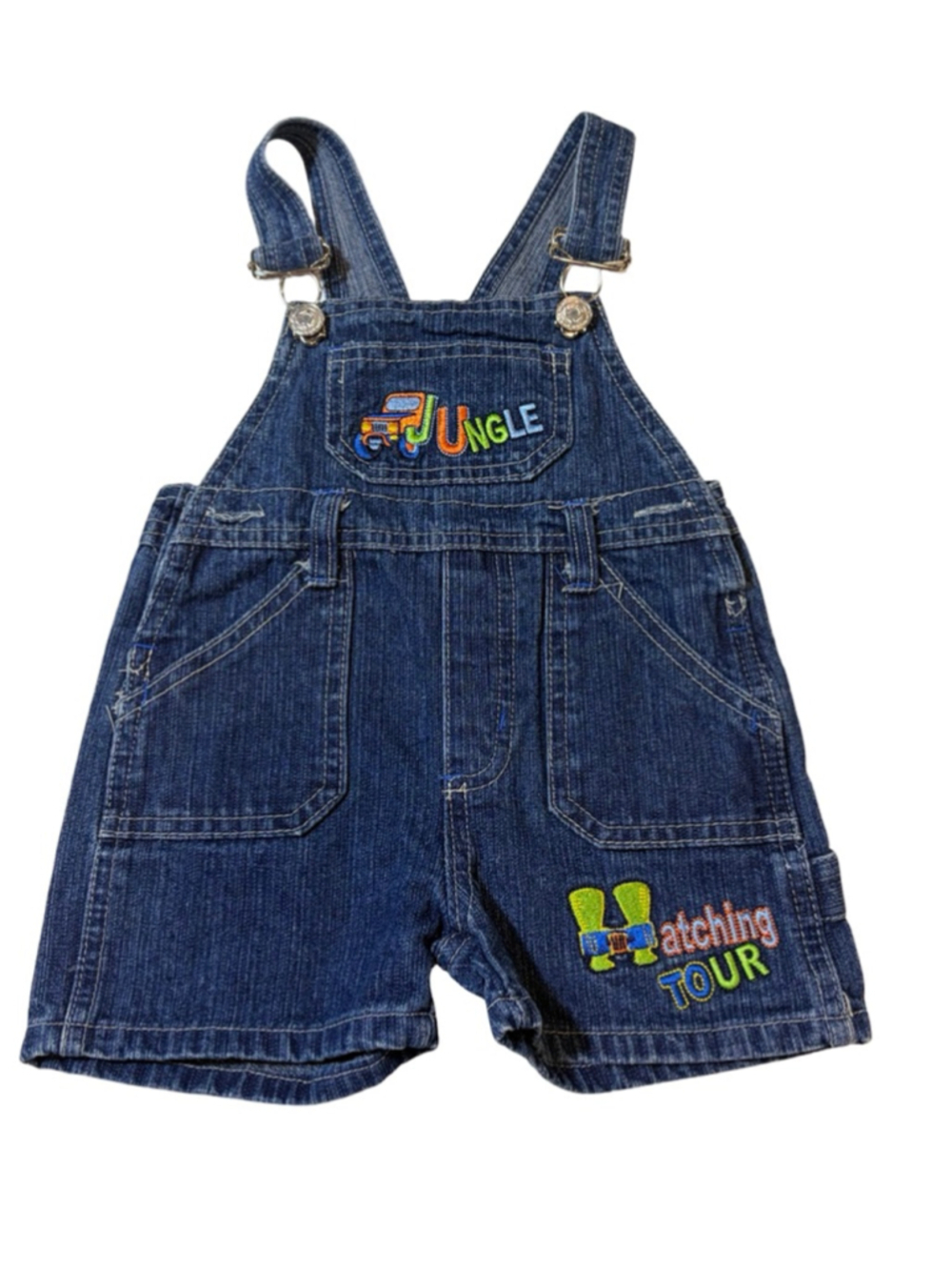 Coastal Crew Baby Denim Overalls Jungle Embroidered Shortalls Vintage Style